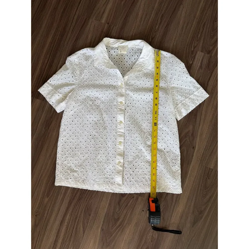 Kate Spade White Eyelet Cotton Button Up Shirt, Fits like S/M